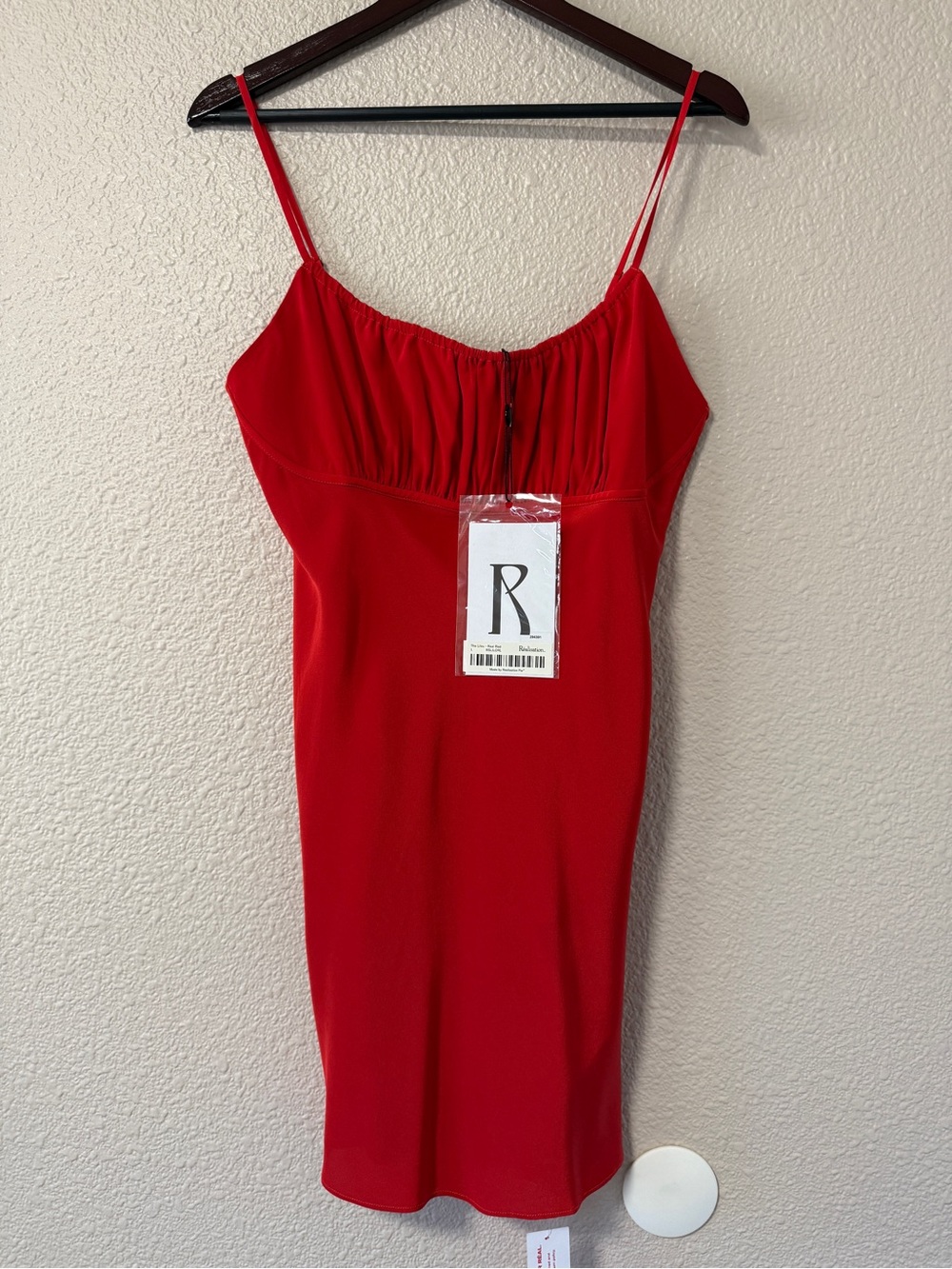 NWT Realisation Par Lilou Red Silk Mini Dress Milkmaid Slip Vacation L Chic